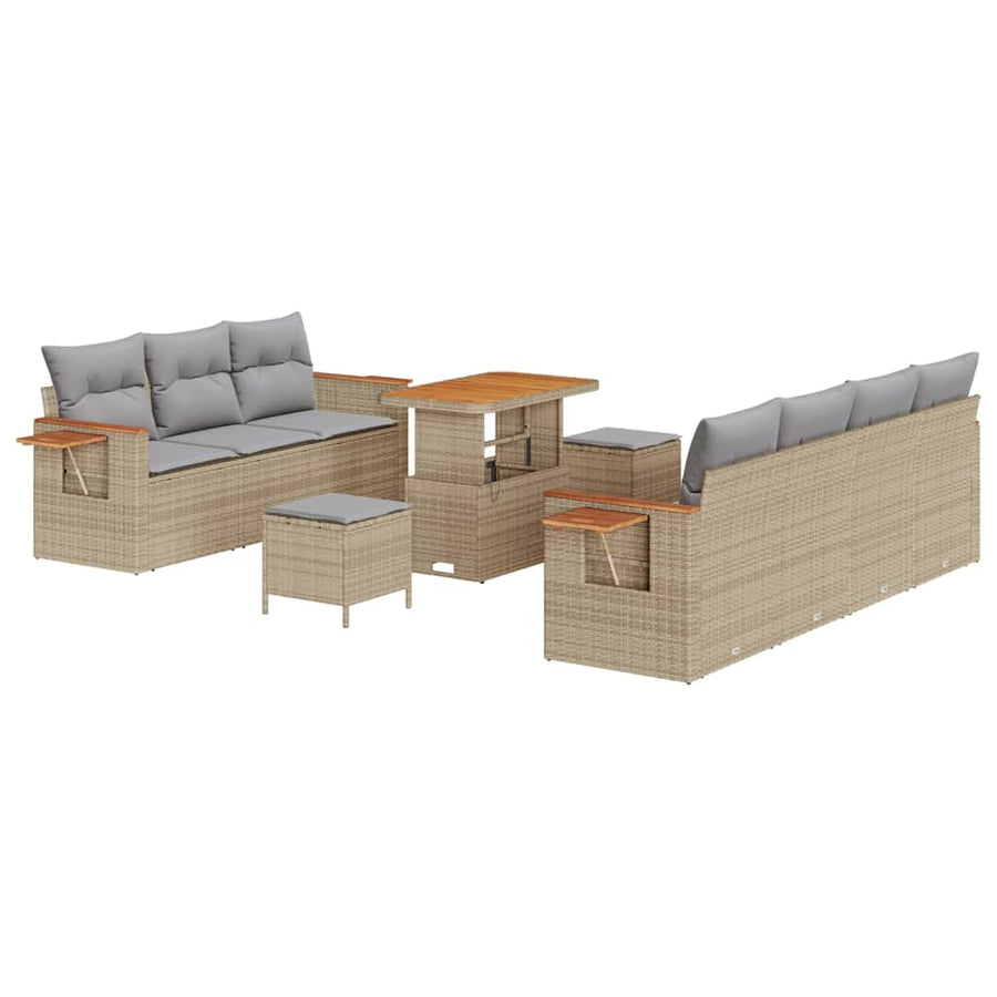 Tuinbankenset 13 pcs Beige en Licht Grijs poly rattan