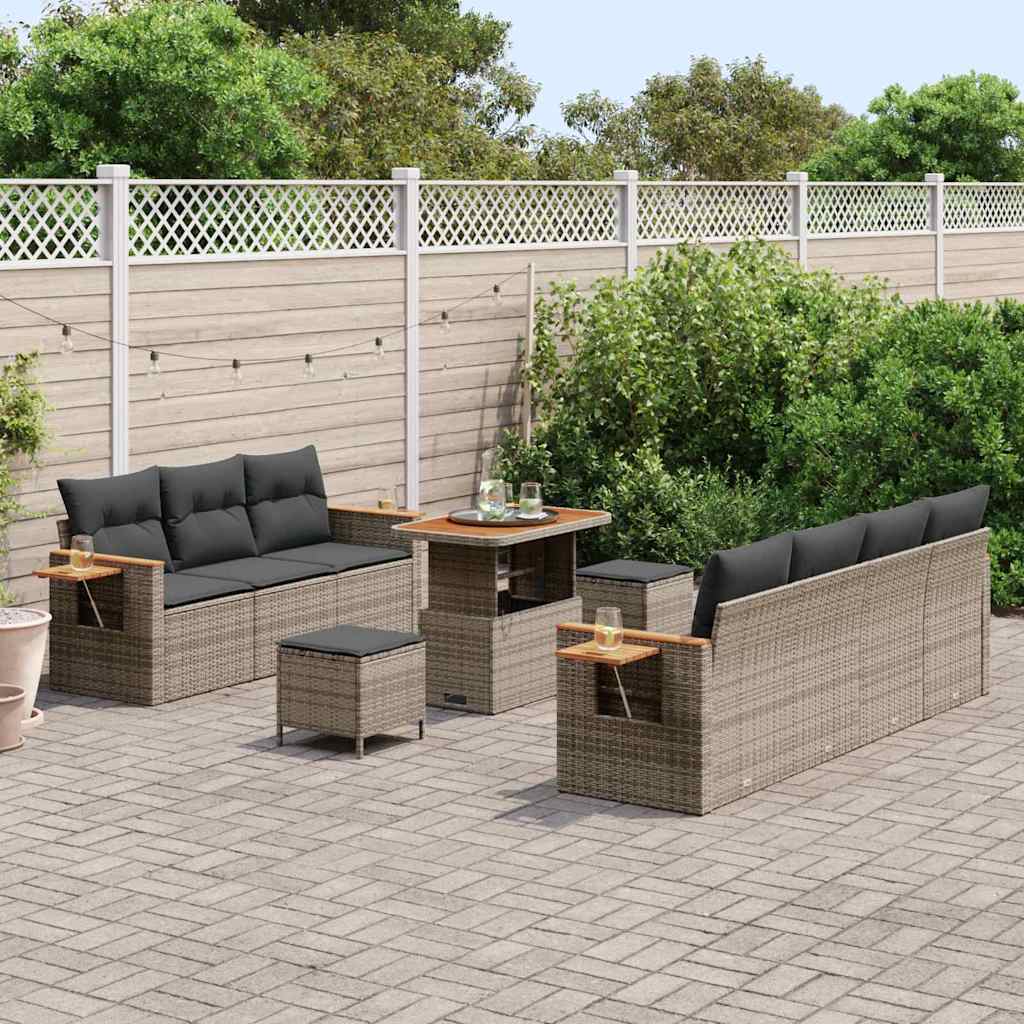 Tuinbankenset met kussen 13 pcs Grijs poly rattan