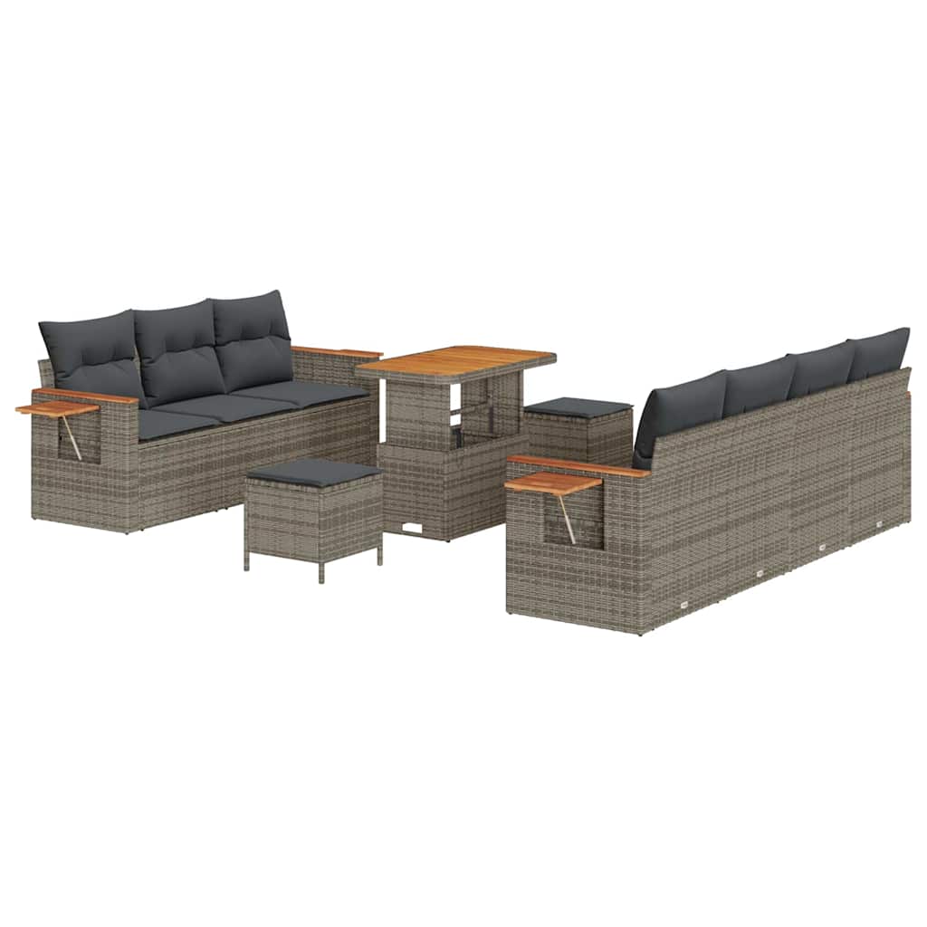 Tuinbankenset met kussen 13 pcs Grijs poly rattan