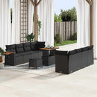 Garden Bench Set with Cushion 12 pcs Black poly rattan