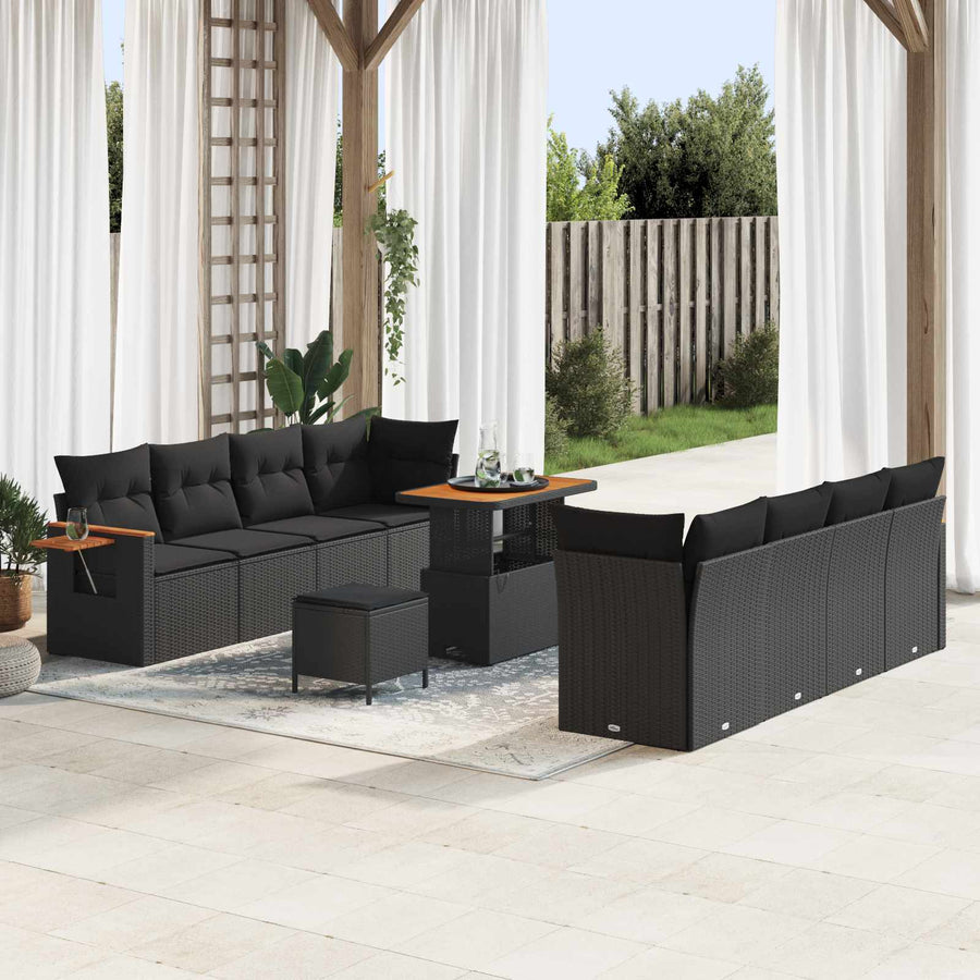 Tuinbankenset met kussen 12 pcs Zwart poly rattan
