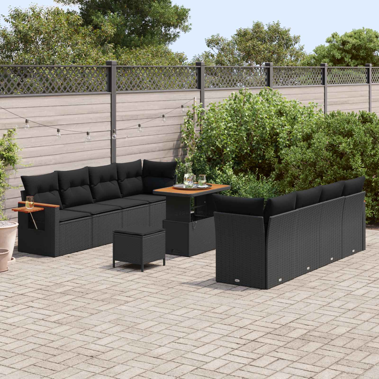 Tuinbankenset met kussen 12 pcs Zwart poly rattan