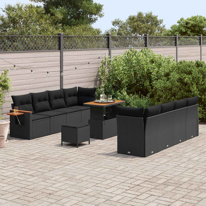 Tuinbankenset met kussen 12 pcs Zwart poly rattan