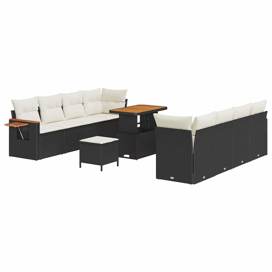 Tuinbankenset met kussen 12 pcs Zwart en Crème poly rattan