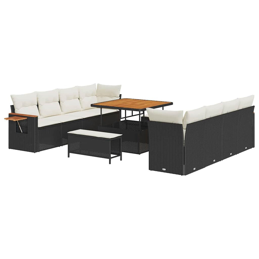 Tuinbankenset met kussen 12 pcs Zwart en Crème poly rattan