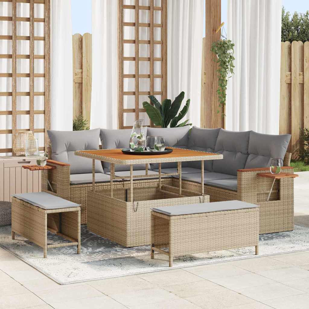 Tuin Sofa Set met kussen met opslag Beige Poly riet
