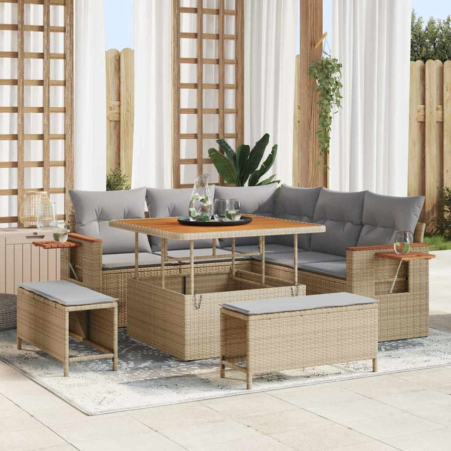 Tuin Sofa Set met kussen met opslag Beige Poly riet