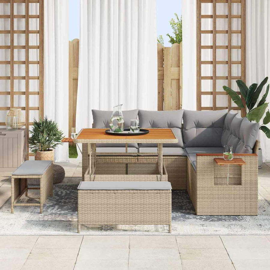 Tuin Sofa Set met kussen met opslag Beige Poly riet