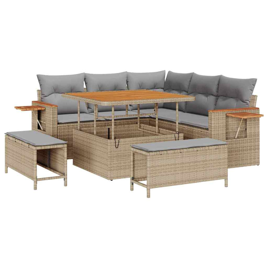 Tuin Sofa Set met kussen met opslag Beige Poly riet