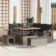 Modulaire tuin loungebank set poly rattan acaciahout grijs