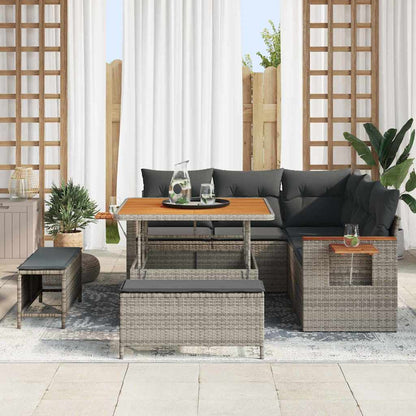 Tuinbankenset met kussen 9 pcs Grijs poly rattan