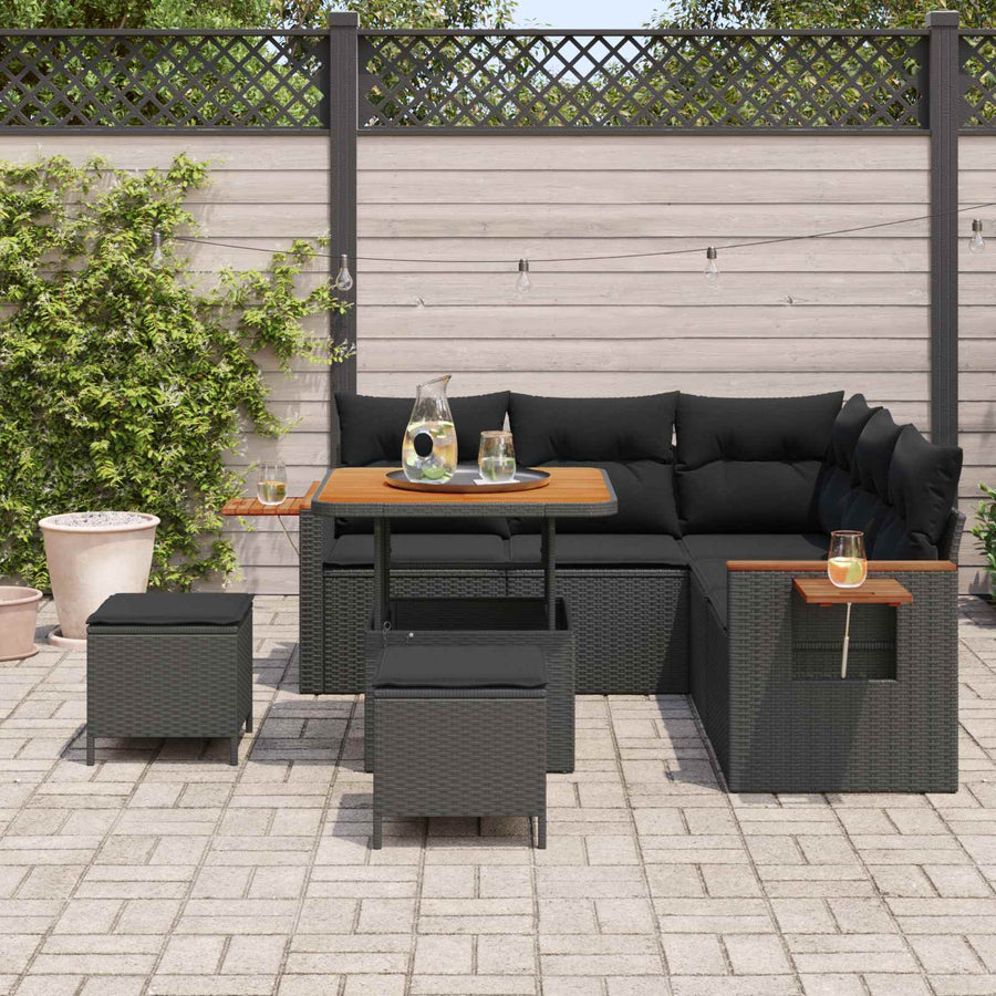 Tuinbankenset met kussen 9 pcs Zwart poly rattan