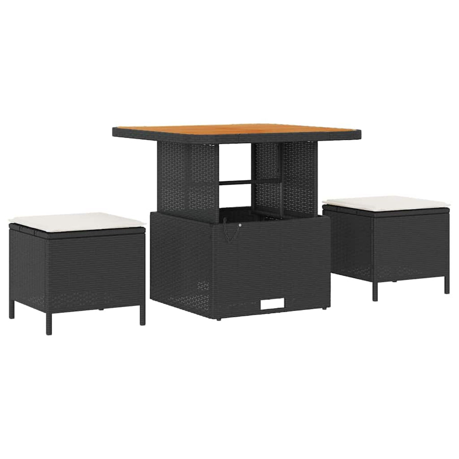 Tuinbankenset met kussen 9 pcs Zwart en Crème poly rattan