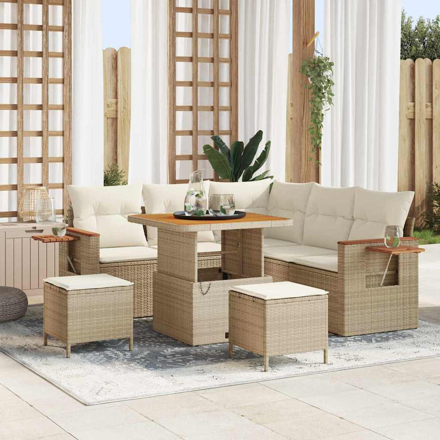 Tuinbankenset met kussen 9 pcs Beige en Crème poly rattan