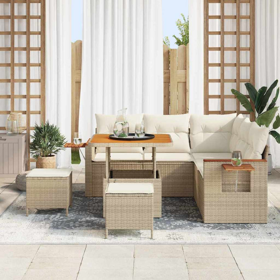 Tuinbankenset met kussen 9 pcs Beige en Crème poly rattan