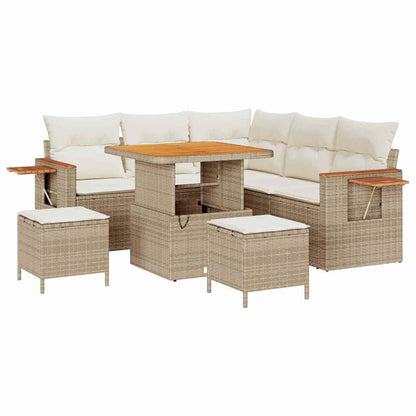 Tuinbankenset met kussen 9 pcs Beige en Crème poly rattan