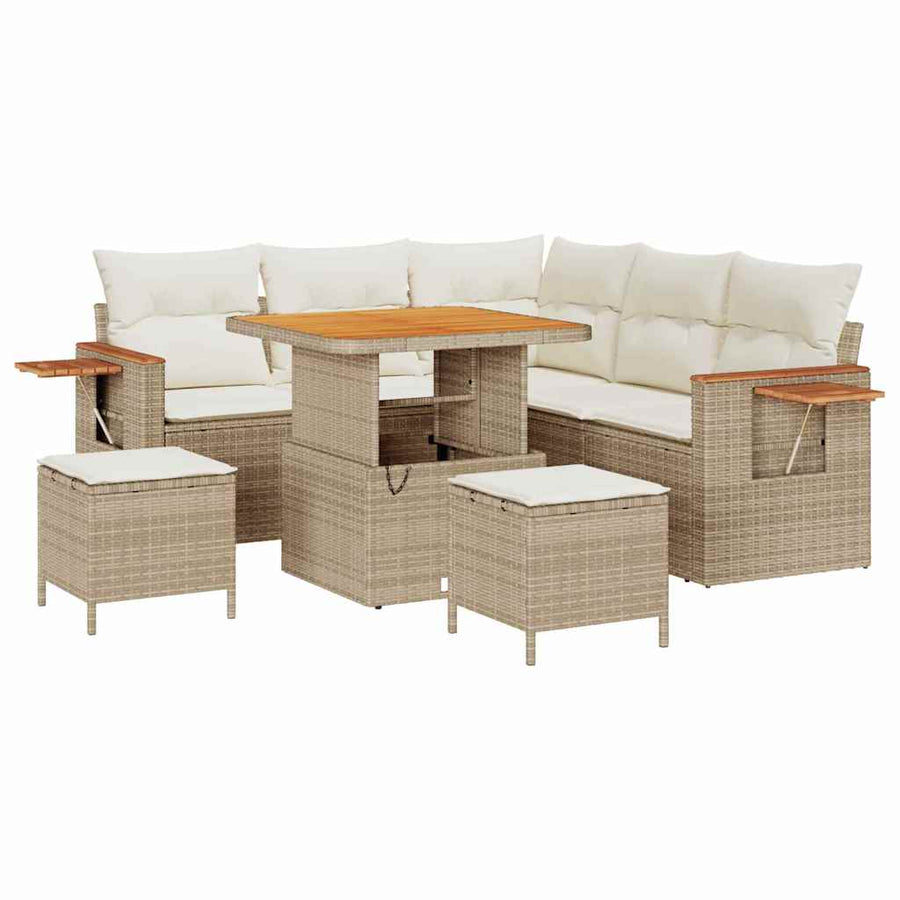 Tuinbankenset met kussen 9 pcs Beige en Crème poly rattan