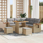 Tuin loungeset poly rattan acaciahout beige 9-delig