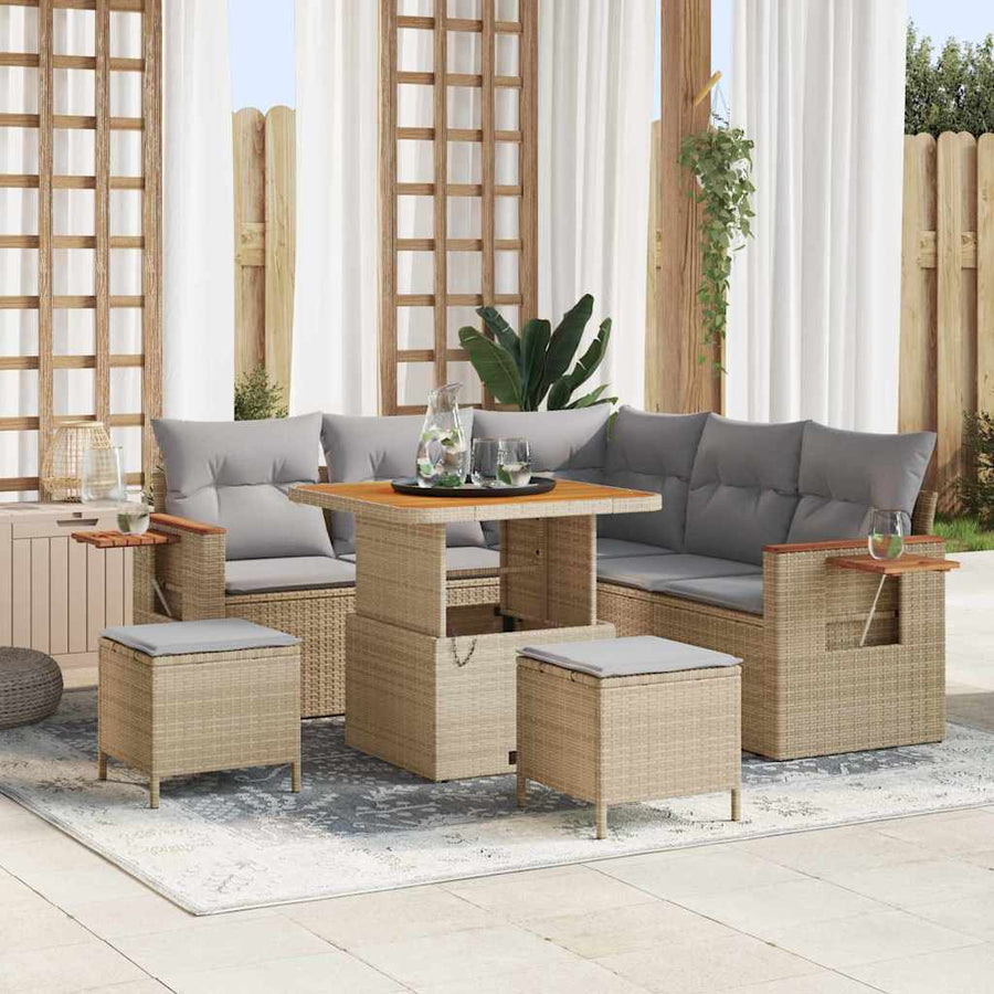 Tuin Sofa Set met kussen met opslag Beige Poly riet