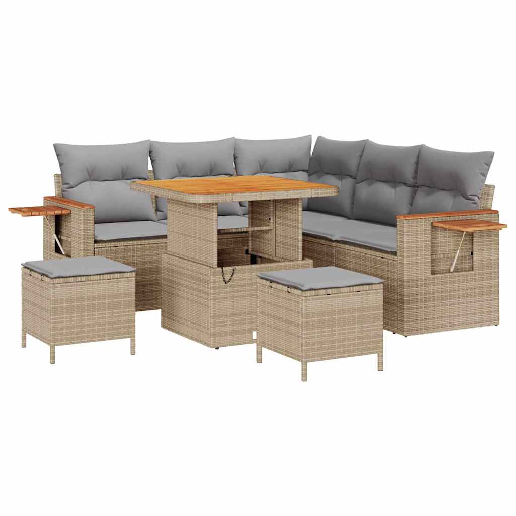 Tuin Sofa Set met kussen met opslag Beige Poly riet