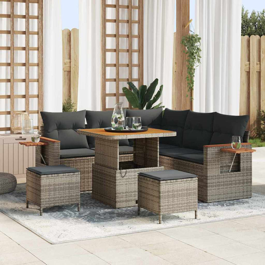 Tuinbankenset met kussen 9 pcs Grijs poly rattan