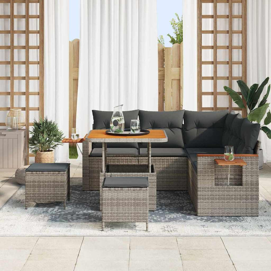 Tuinbankenset met kussen 9 pcs Grijs poly rattan
