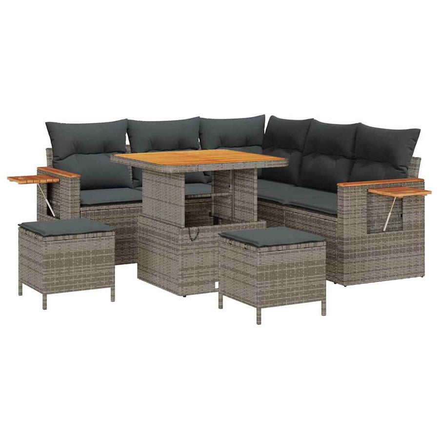 Tuinbankenset met kussen 9 pcs Grijs poly rattan