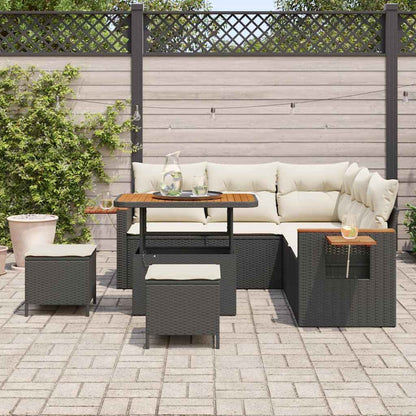 Tuinbankenset met kussen 9 pcs Zwart en Crème poly rattan