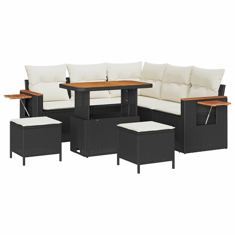 Tuinbankenset met kussen 9 pcs Zwart en Crème poly rattan