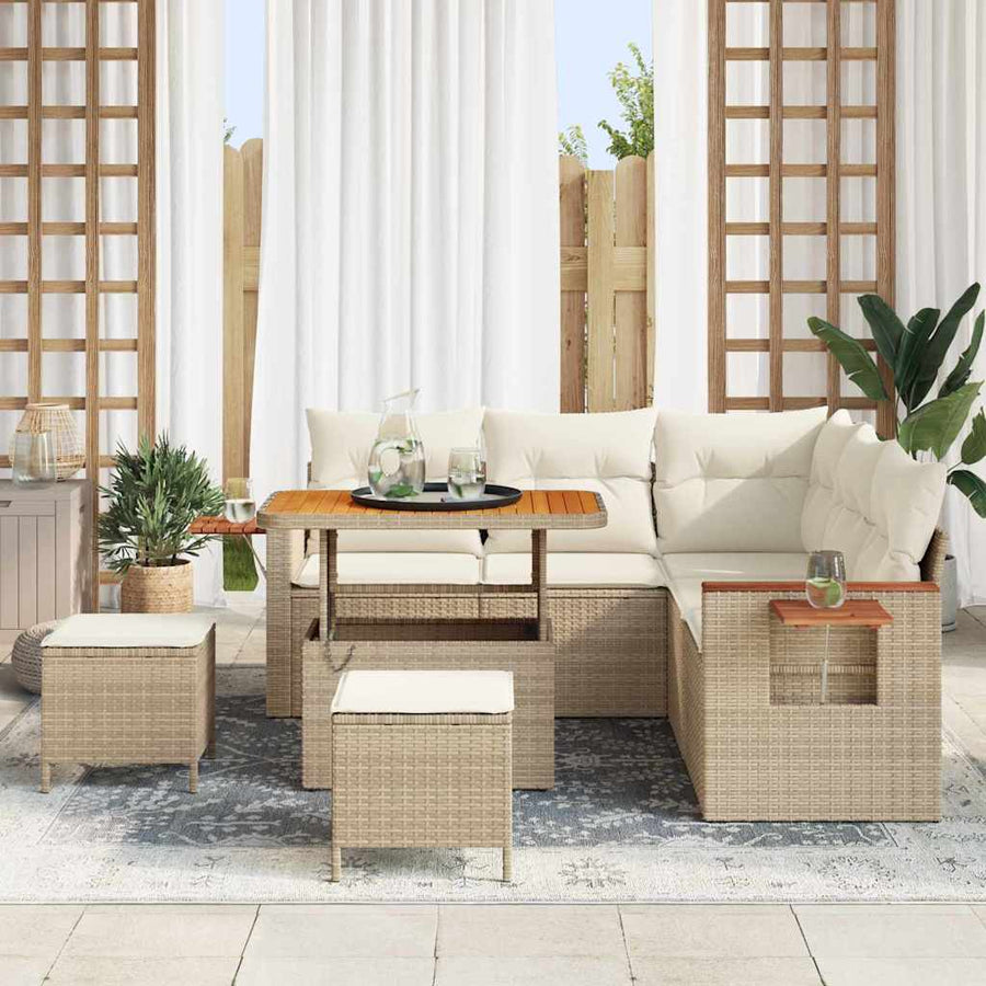 Tuinbankenset met kussen 9 pcs Beige en Crème poly rattan