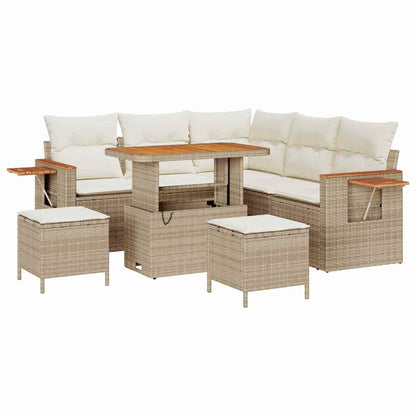 Tuinbankenset met kussen 9 pcs Beige en Crème poly rattan