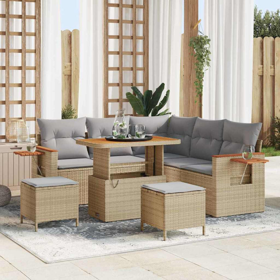 Tuin Sofa Set met kussen met opslag Beige Poly riet