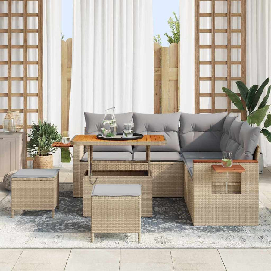 Tuin Sofa Set met kussen met opslag Beige Poly riet