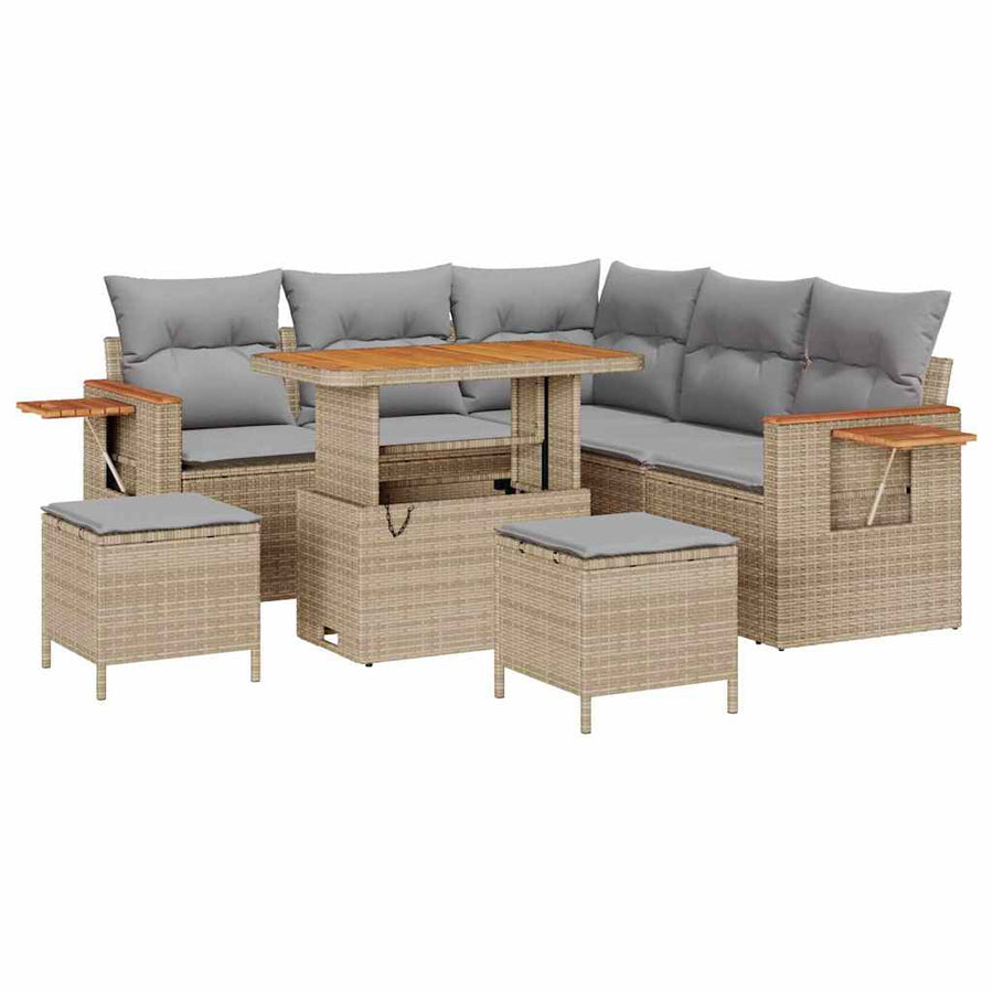Tuin Sofa Set met kussen met opslag Beige Poly riet