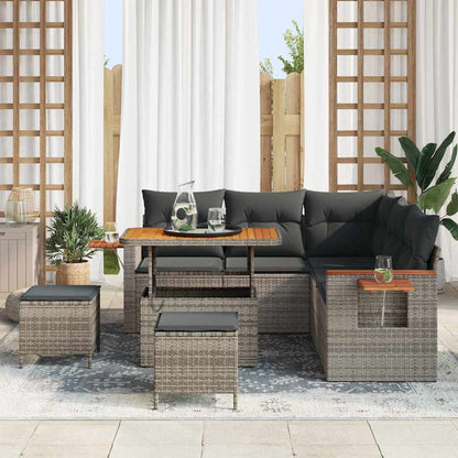 Tuinbankenset met kussen 9 pcs Grijs poly rattan