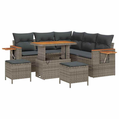 Tuinbankenset met kussen 9 pcs Grijs poly rattan