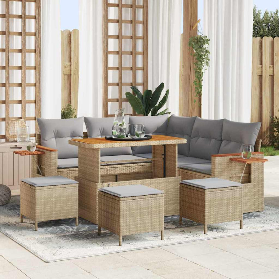 Tuin Sofa Set met kussen met opslag Beige Poly riet