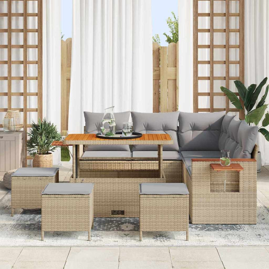 Tuin Sofa Set met kussen met opslag Beige Poly riet