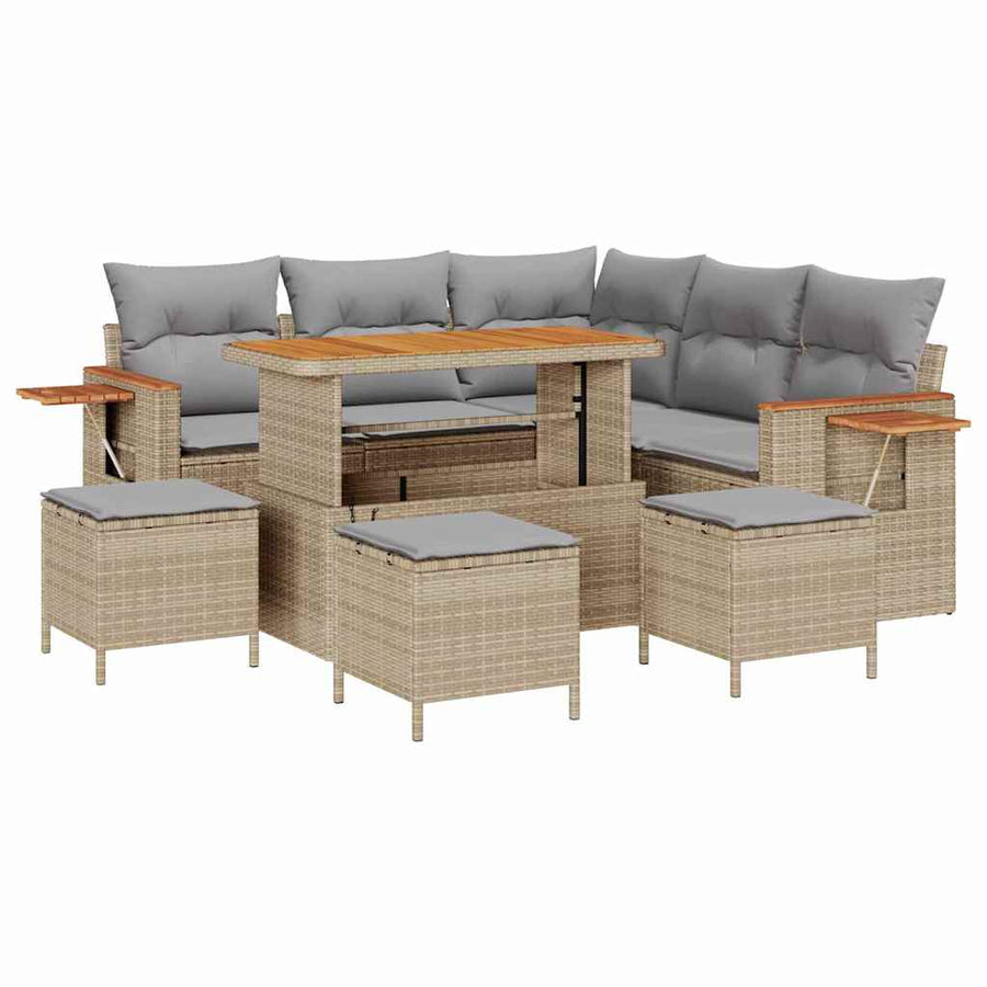 Tuin Sofa Set met kussen met opslag Beige Poly riet