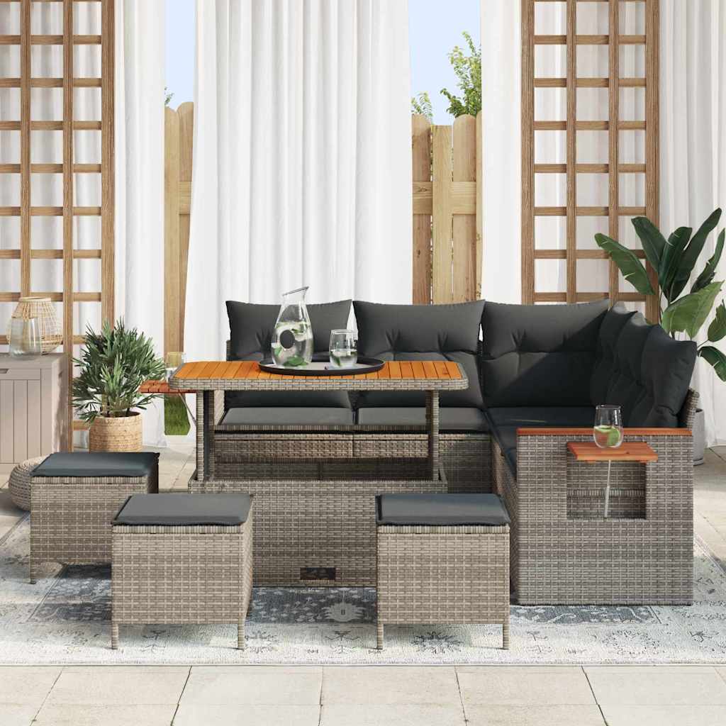 Tuinbankenset met kussen 10 pcs Grijs poly rattan