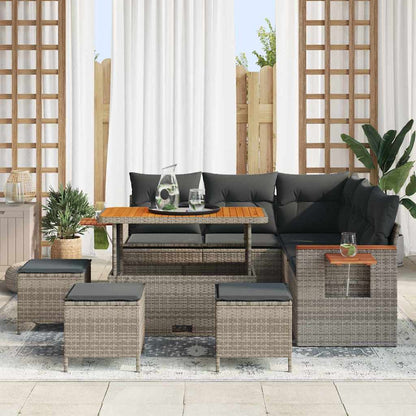 Tuinbankenset met kussen 10 pcs Grijs poly rattan
