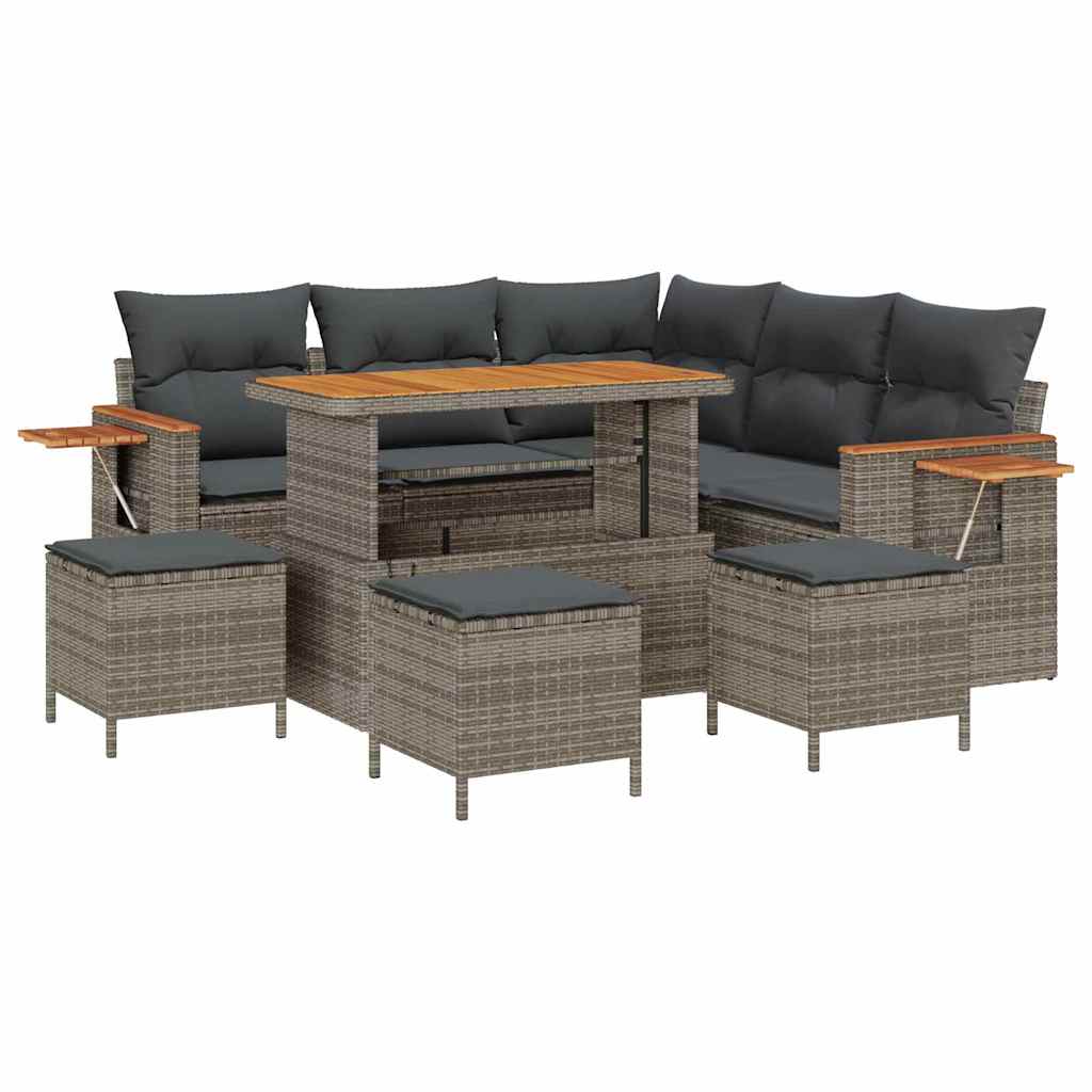 Tuinbankenset met kussen 10 pcs Grijs poly rattan