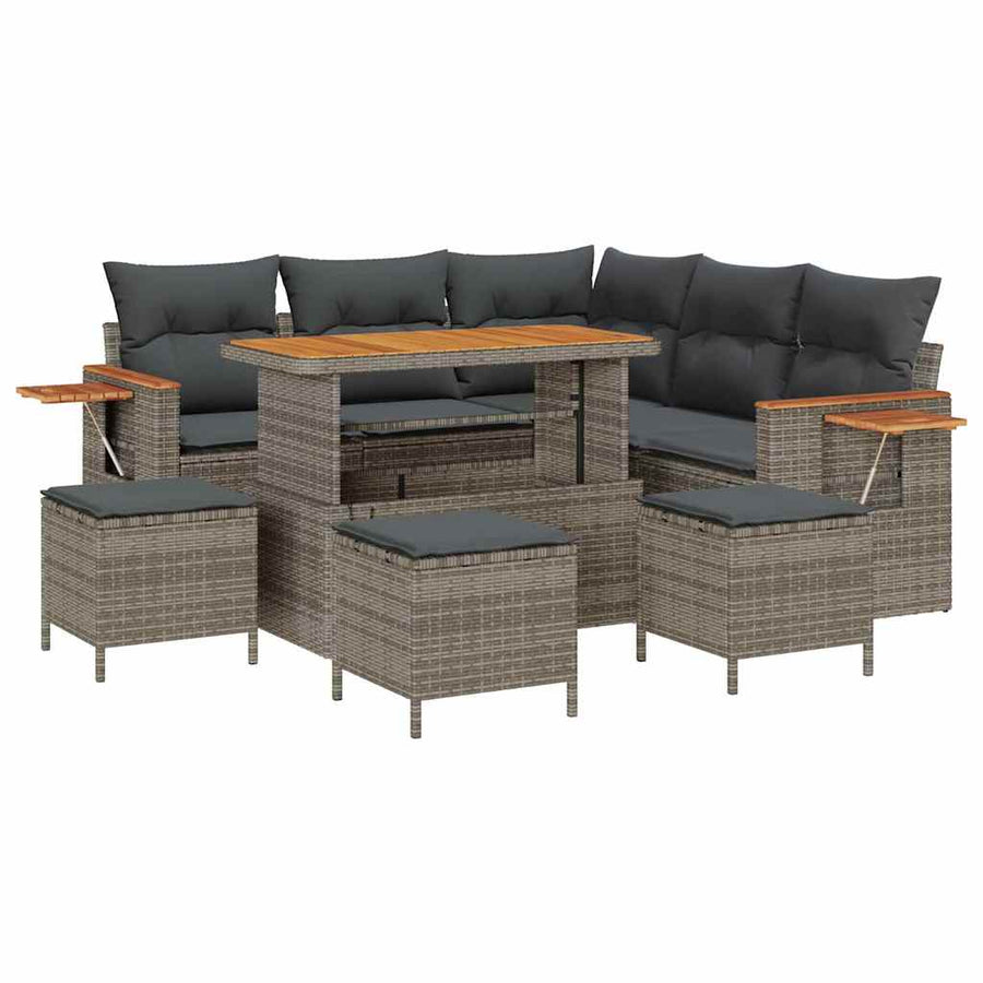 Tuinbankenset met kussen 10 pcs Grijs poly rattan