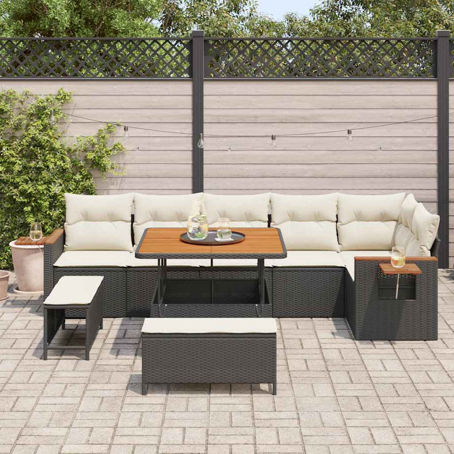 Tuinbankenset met kussen 11 pcs Zwart en Crème poly rattan