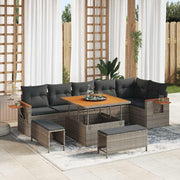 Tuinbankenset poly rattan grijs 289x192x85 cm