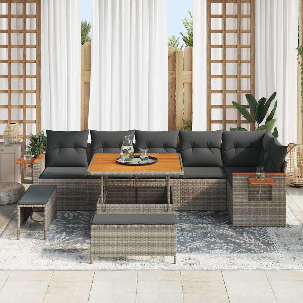 Tuinbankenset met kussen 11 pcs Grijs poly rattan