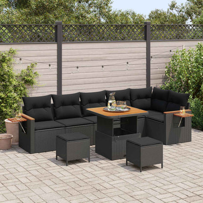 Tuinbankenset met kussen 11 pcs Zwart poly rattan