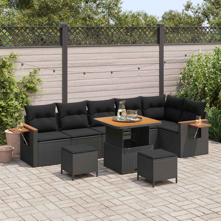 Tuinbankenset met kussen 11 pcs Zwart poly rattan