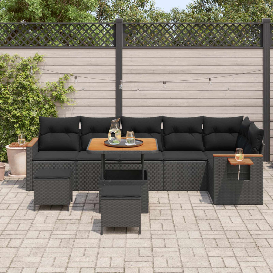 Tuinbankenset met kussen 11 pcs Zwart poly rattan