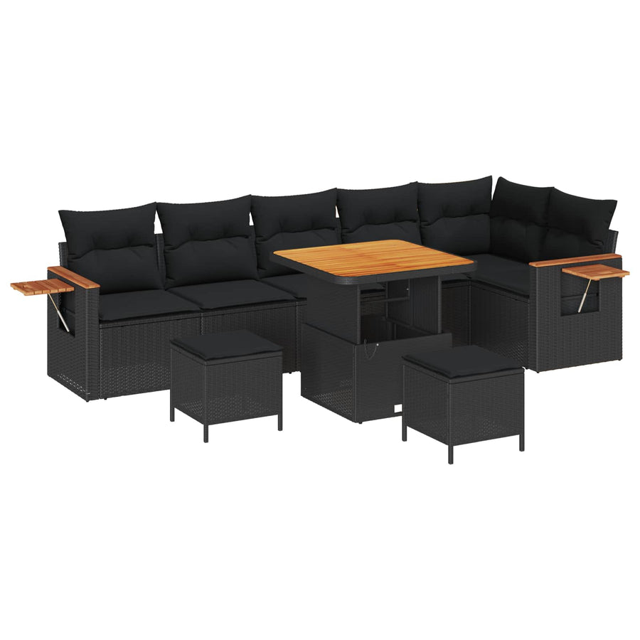 Tuinbankenset met kussen 11 pcs Zwart poly rattan